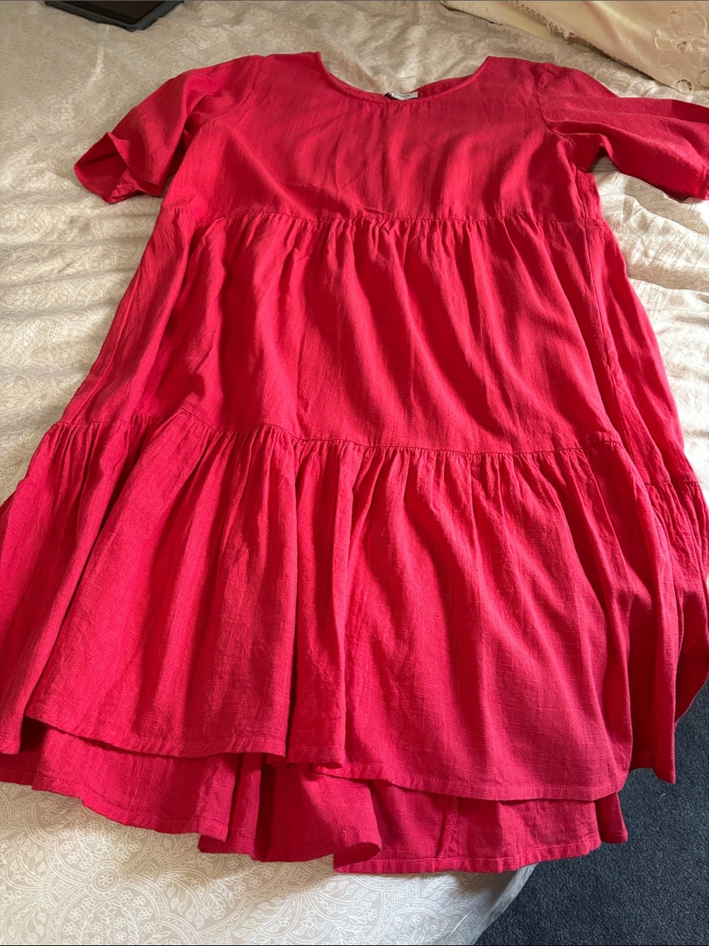 Orientique Naturally Australian Bright Pink Tiered Short-Sleeve Dress